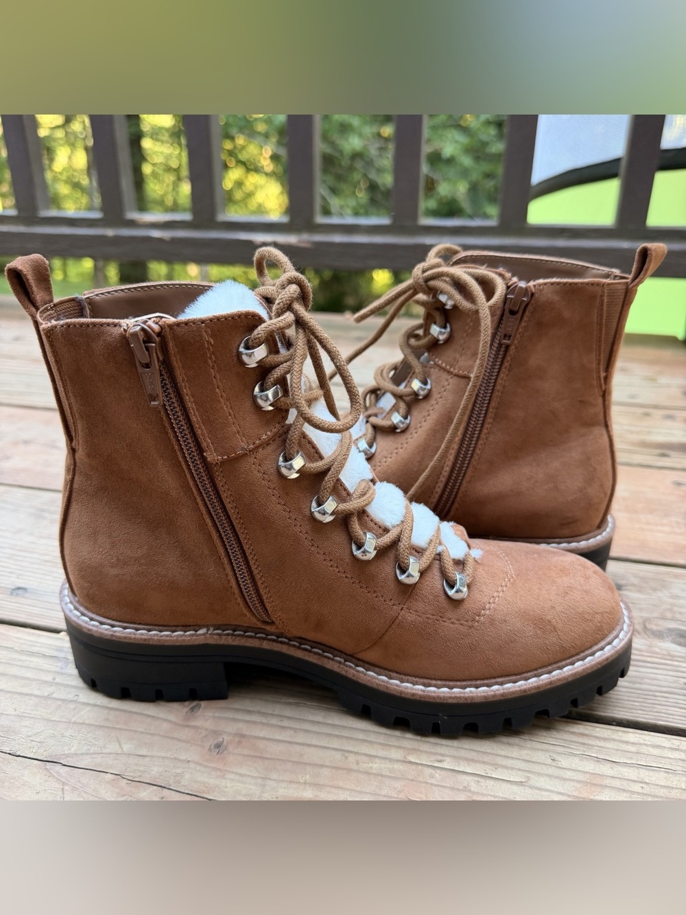 Never Worn - a new day Brown Lace-Up Suede Ankle Boots with Side Zipper